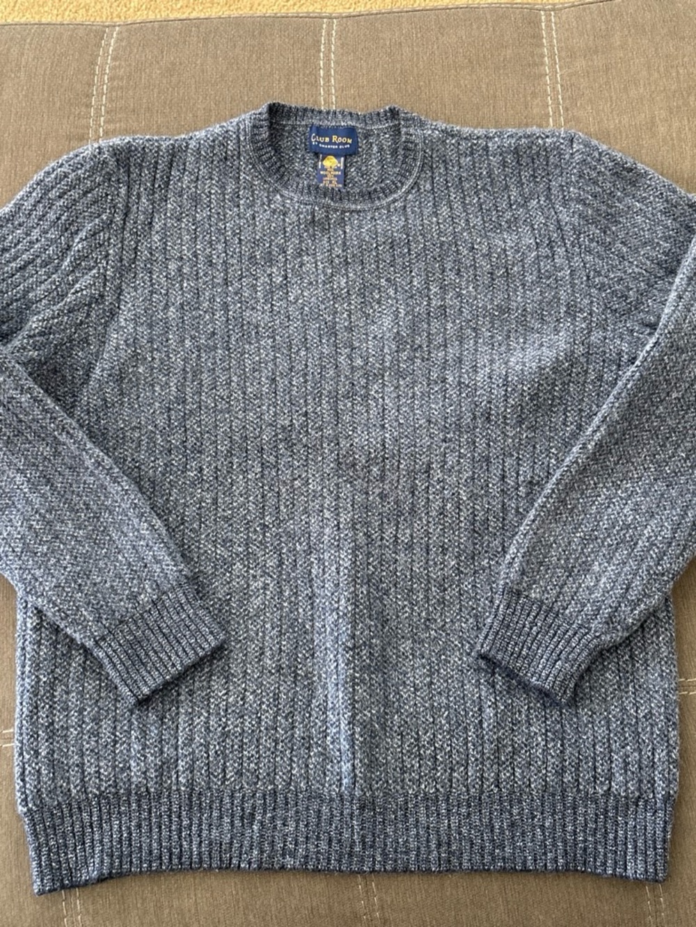 Vintage Club Room man’s 100% lambs wool dusty blue ribbed knit sweater. XL
